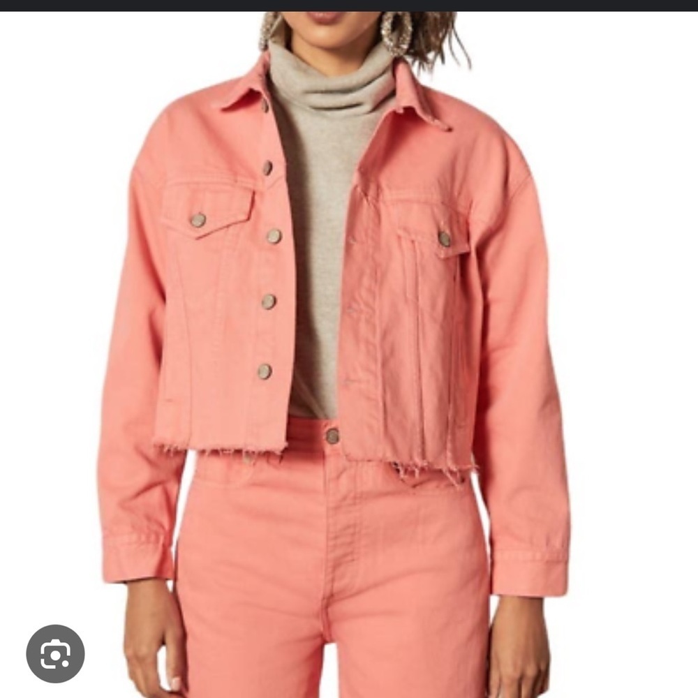 Boyish The Harvey Crop Denim Jacket In Coral Pink size Small  NWT
